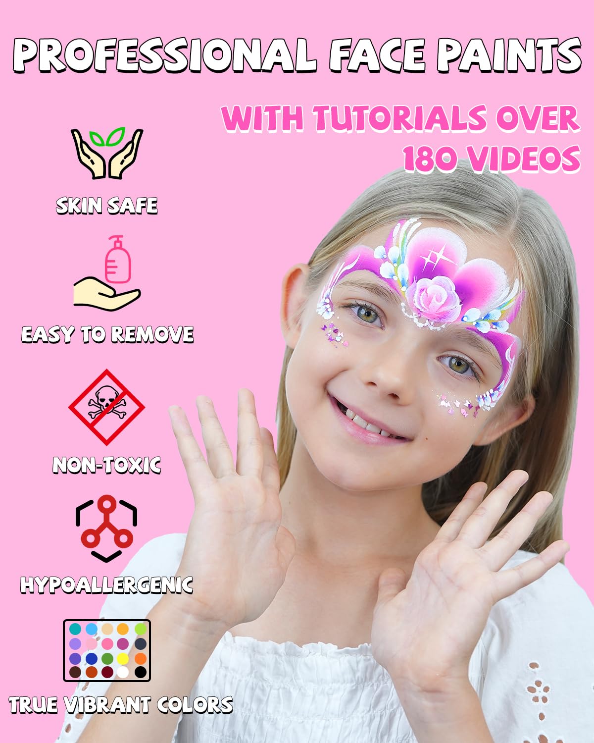 Anka Bella Professional Face Painting Kit for Kids,12X10gm Water Activated Rainbow Cake Face Paint with Stencil & Brushes,Hypoallergenic & Non-Toxic,Gift for Birthday Parties/Halloween/Carnival