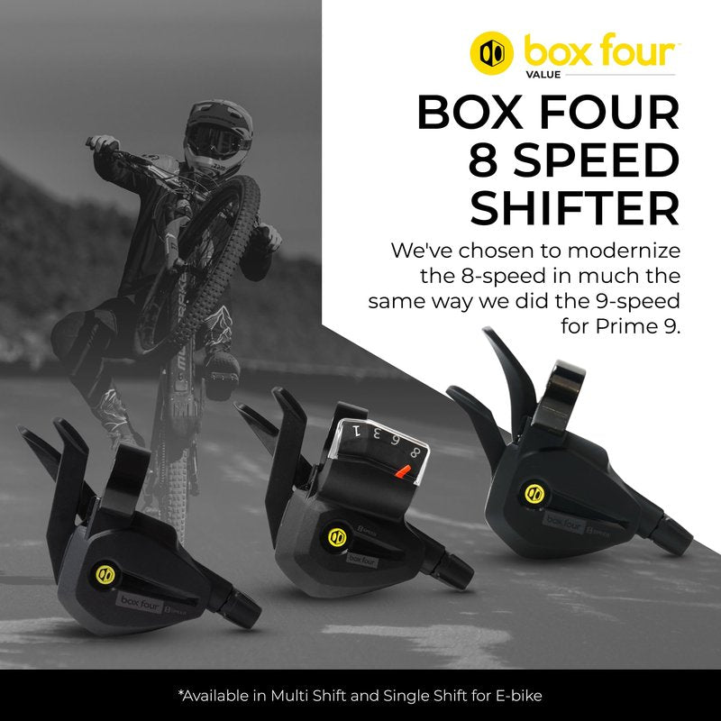 Box Four 8 Speed Multi Shift Non E-Bike Shifter 2 Piece Pull Lever up to 3 Gears Per Click Bicycle Shift Lever Cable for Mountain Bike Shifters, MTB, Bicycle Gear Shifter Cycling