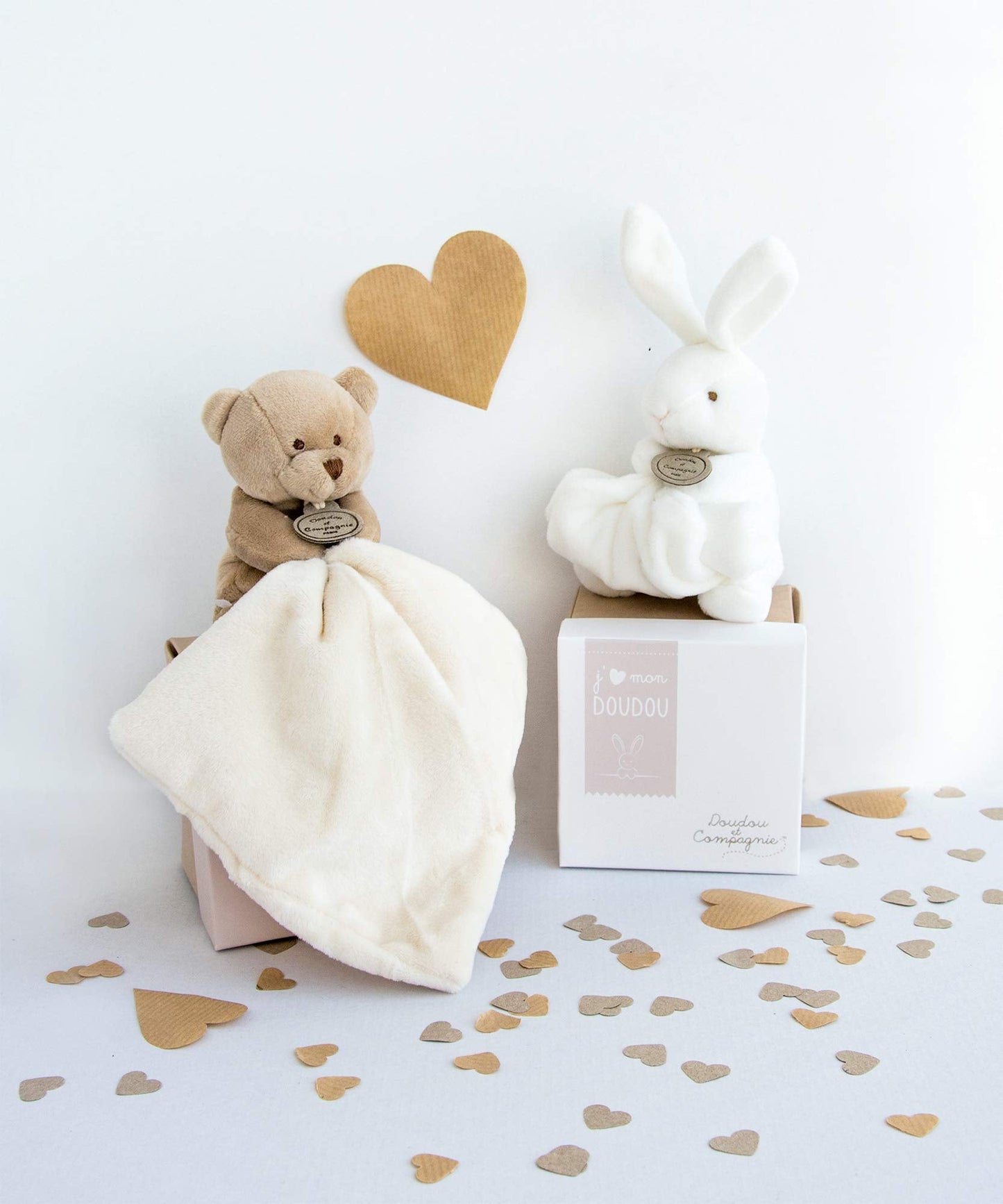 Doudou et Compagnie 10 cm Natural Rabbit and Towelling Doudou with Gift Box