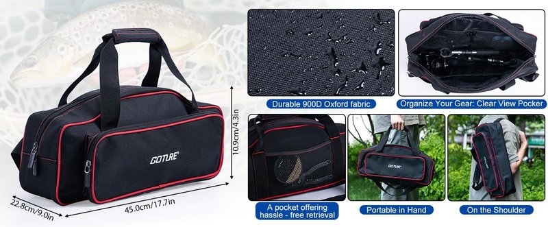 Fishing Rod and Reel Combo - Red Telescopic Fishing Pole with Starter Kit & Carrier Bag | Portable 24T Travel Spinning Rod for Bass & Trout