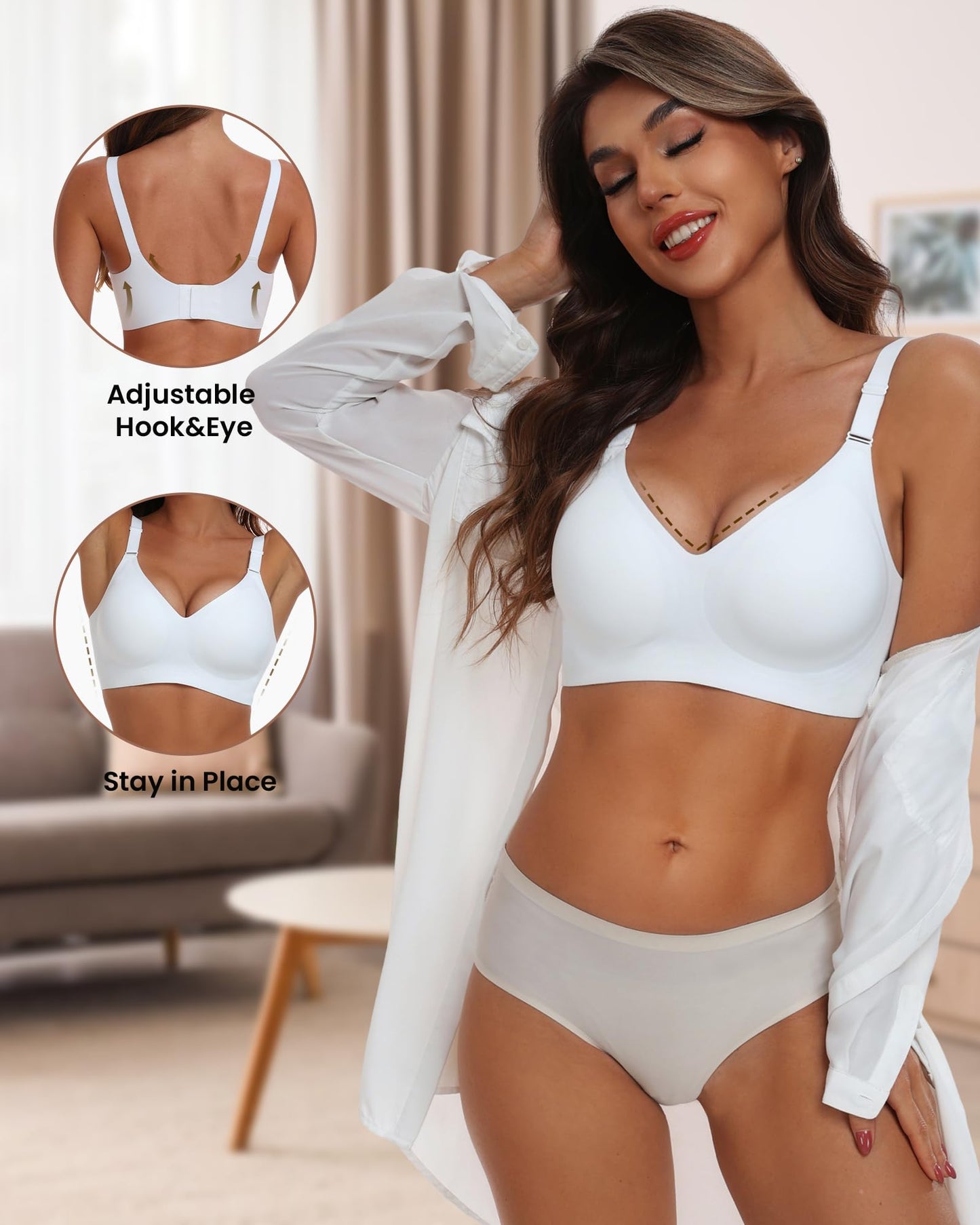 HORISUN Comfortable Bras for Women Supportive Wireless Bra Full Coverage(White S)