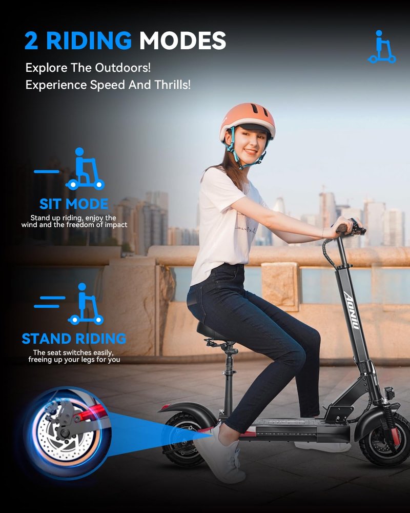 Aoniu M4 Electric Scooter for Adults Escooter with Seat Off Road E Scooter 25-30mph Fast 300 Lbs+ Heavy Duty Electric Scooters Long Range 31 Miles All Terrain Foldable for Teens Commuting