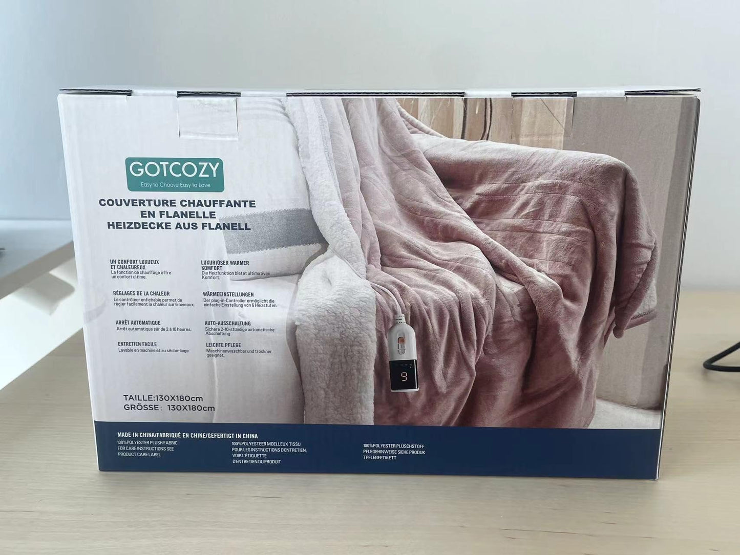 GOTCOZY Electric Blanket 130 x 180 cm Soft Silky Plush Heat Blanket Electric Blanket 6 Heat Settings and 10 Hours Auto-Off Timer Overheating Protection CE Certified Cuddly Blanket for Bed and Office