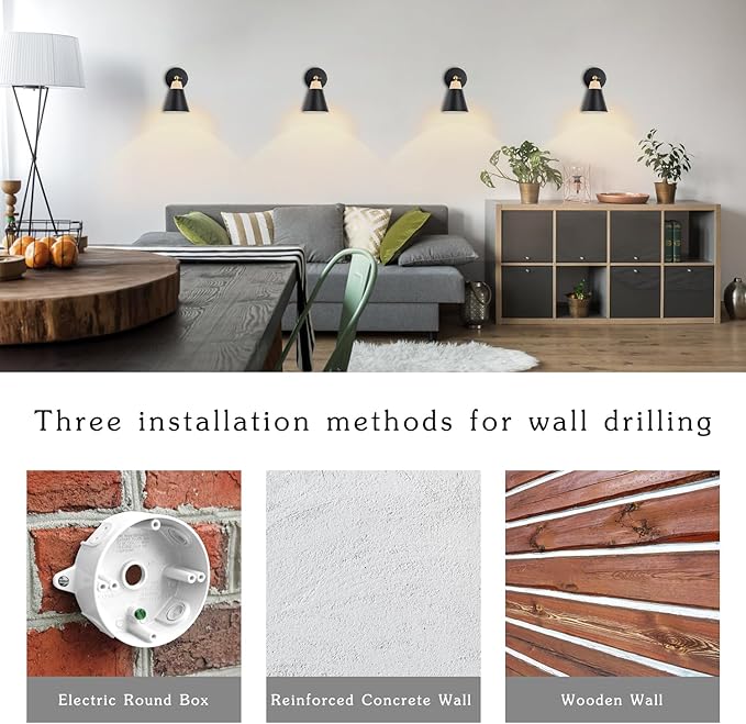 Wall Sconce Lighting Fixture with Metal Shade, On/Off Switch, Indoor Decor Wall Mount Swing Arm Lamp for Bedroom,Hallway,Living Room,Reading, Black