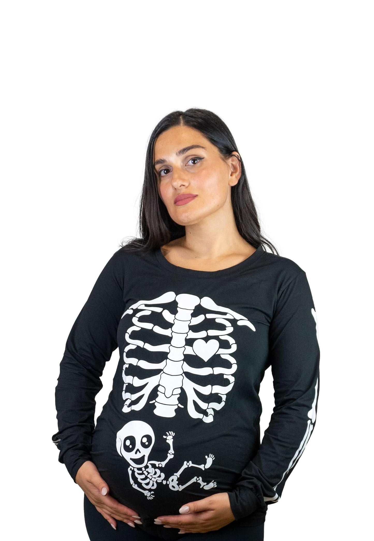 Maternity Skeleton Glow in The Dark Halloween Long Sleeve Shirt x-ray Baby Funny Glowing Pregnancy Shirt (Maternity Large)