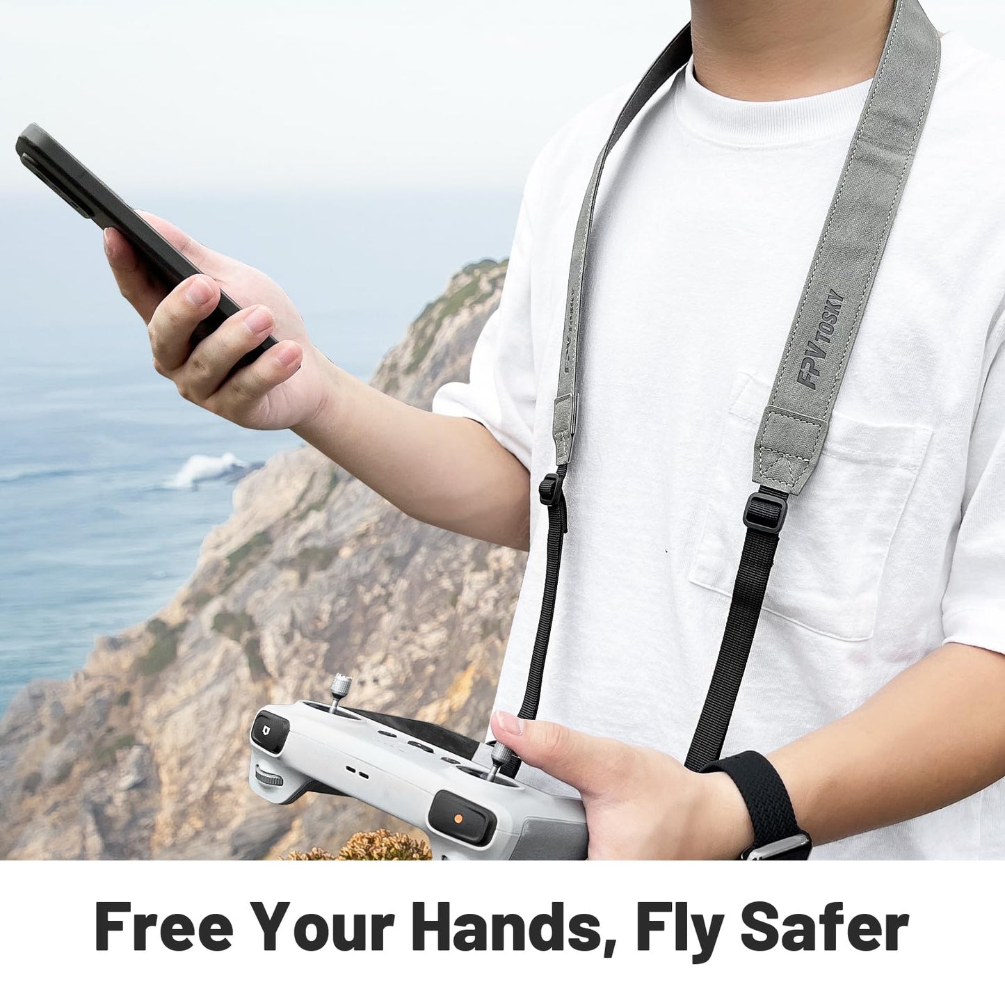FPVtosky Neck Lanyard with Joystick for DJI RC/RC 2, PU Leather Shoulder Strap and 1 Pair of Rocker, Compatible with DJI Mini 5/4 Pro/Mini 3/ Mavic 3 Classic/Air 3 Remote Controller Accessories