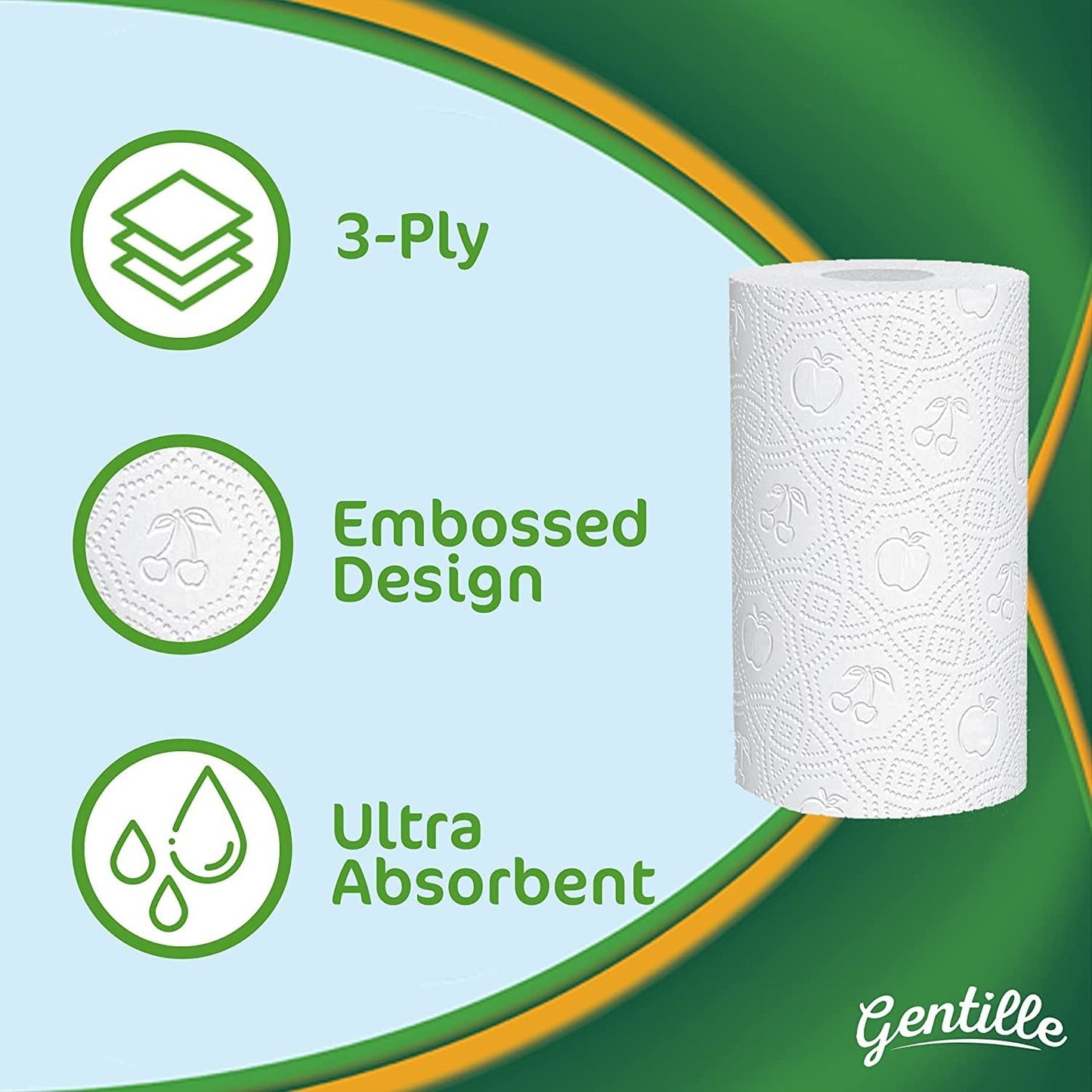Gentille Giant 3 Ply Thickness Paper Towel | Extra Strong, Absorbent, Tough, Durable Kitchen Roll | Multipurpose Bulk Pack (18)