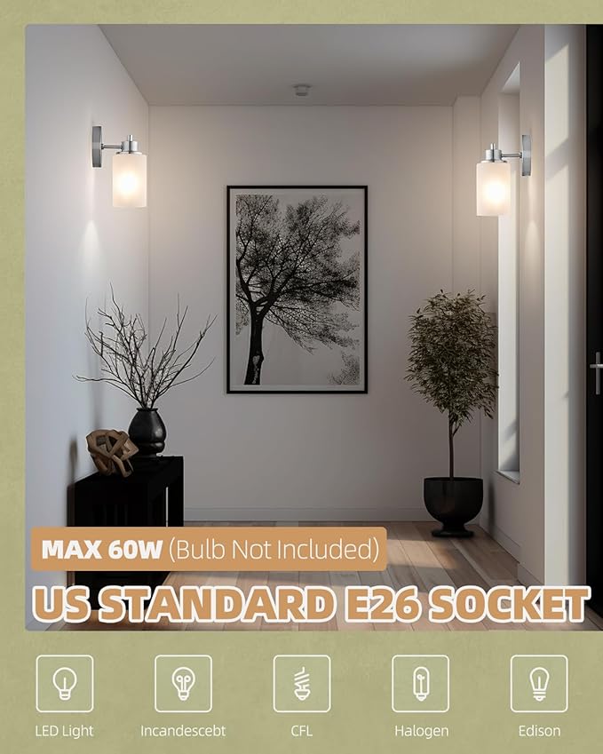 Wall Sconces Bath Vanity Light Fixtures Wall Mounted Lights Brushed Nickel Modern White Frosted Glass Shade