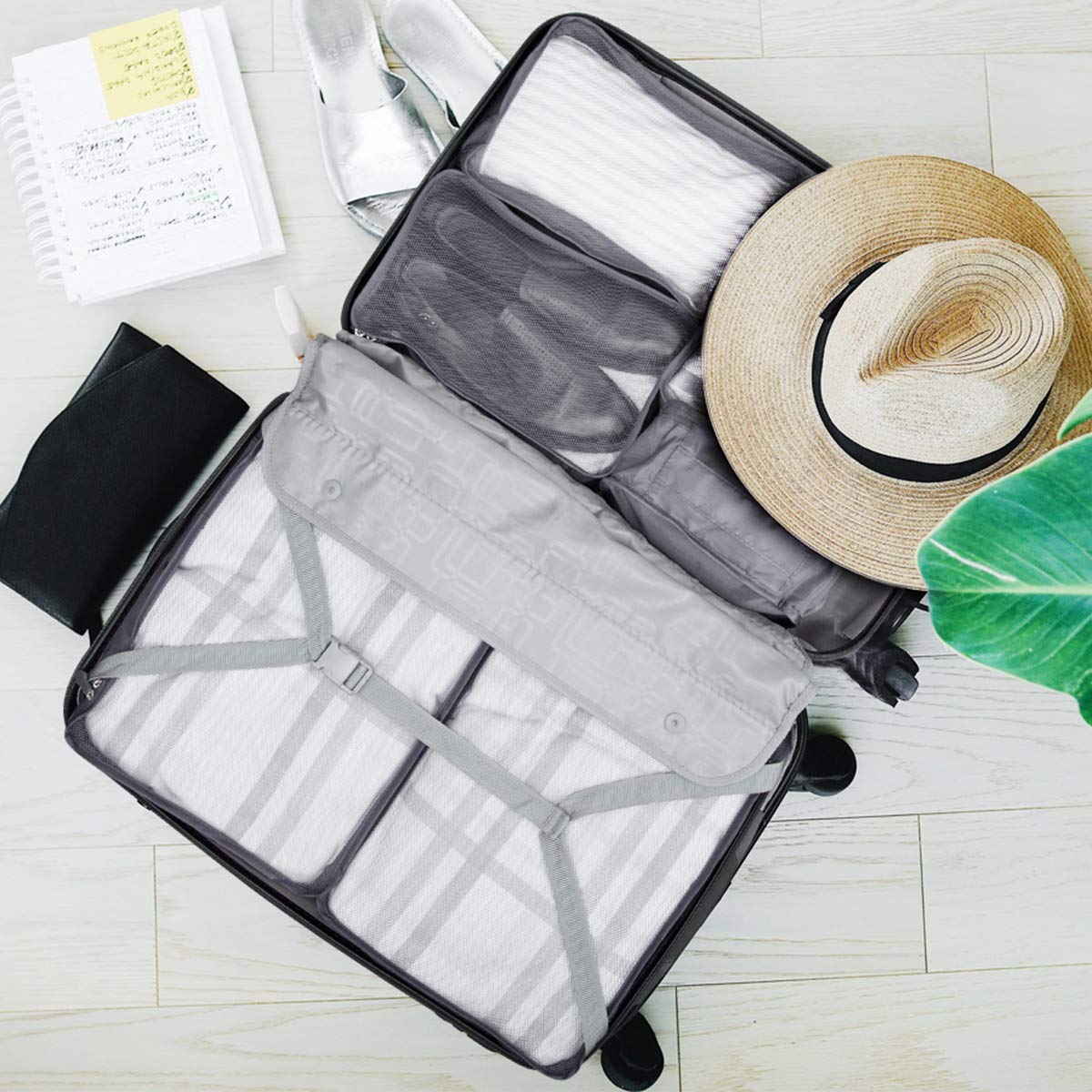 12 PCS Large Packing Cubes for Suitcases Various Sizes Suitcase Organiser Bags Lightweight Waterproof Luggage Organiser Bags (12Pcs Gray)