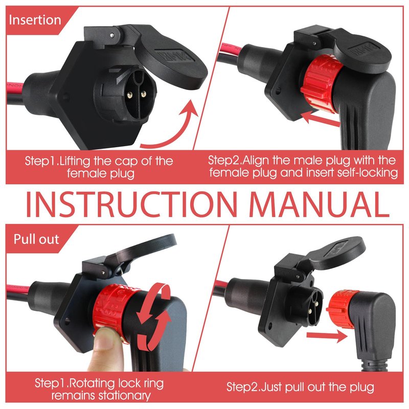Trolling Motor Plug,12V/24V/26V/48V Trolling Motor Plug and Receptacle for Minn Kota Marine Boat,8 Gauge 2-Wire Quick Connect,Male&Female,Waterproof