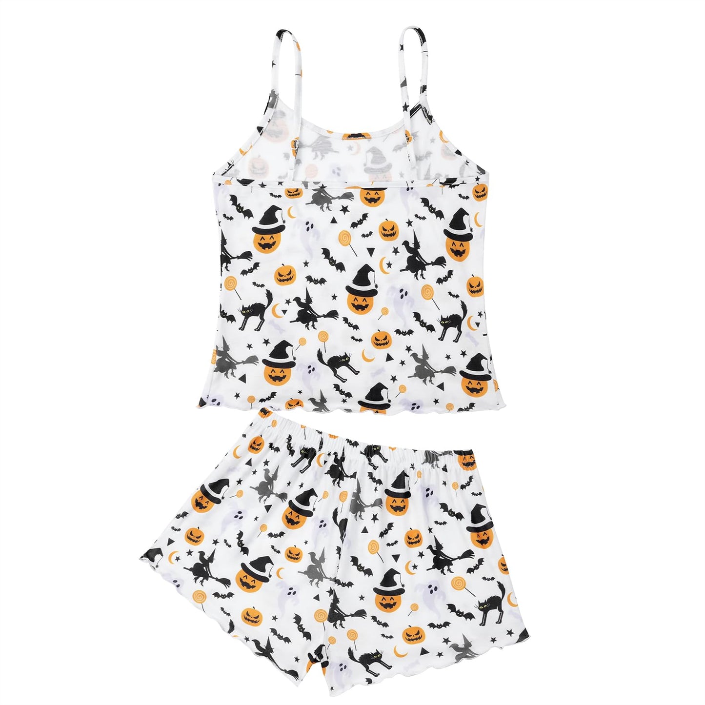 Halloween Pajamas for Women Pumpkin Print Cami Top and Shorts Goth Pj Set Two Piece Sexy Pajama Set Black Sleep Set White Sleepwear Halloween Witch Pumpkin L