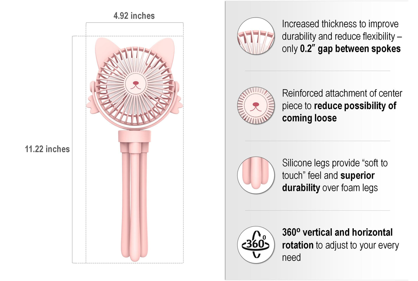 FANimal Portable Stroller Fan for Baby – Rechargeable Handheld & Clip-On USB Fan, Stroller Accessories with Night Light (Pink)