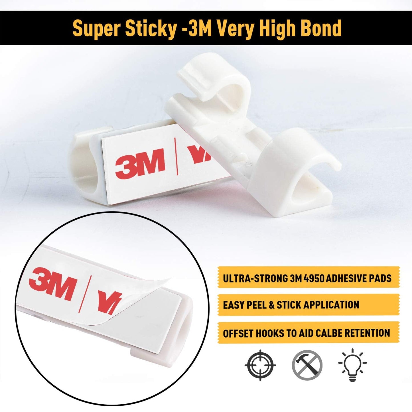 Cable Clips with Strong Self-Adhesive, XIAOXI Cord Organizer Cable Management Organizing Cords Wire for Car, Home and Office - 20 Pcs (White)