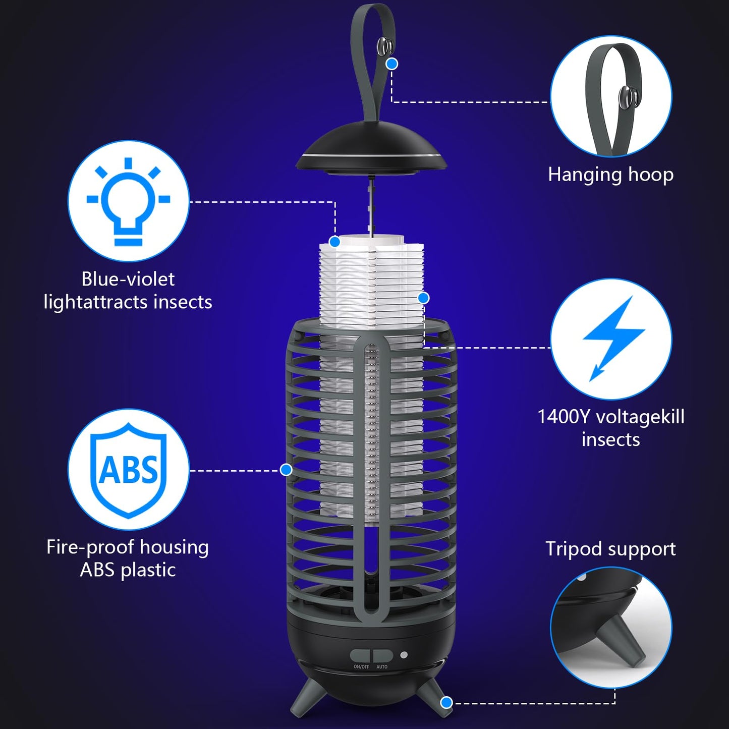 Bug Zapper Outdoor Rechargeable 2 in 1 Wireless Mosquito Killer Lamp 2500mAh Bug Zapper Electric Trap Ideal Fly Zapper Indoor for Patio, Home, Backyard, Yard, Garden, Campsite (Black) 1