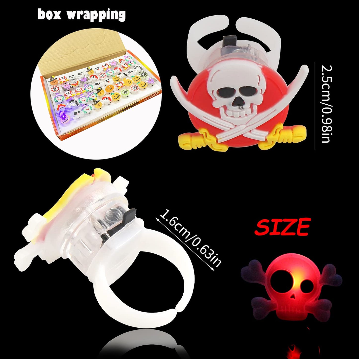 DIYASY Halloween Light Up Rings for Kids,50 Pcs LED Flashing Ring Toys for Halloween Kids Party Favors Prizes and Goodie Bag Fillers