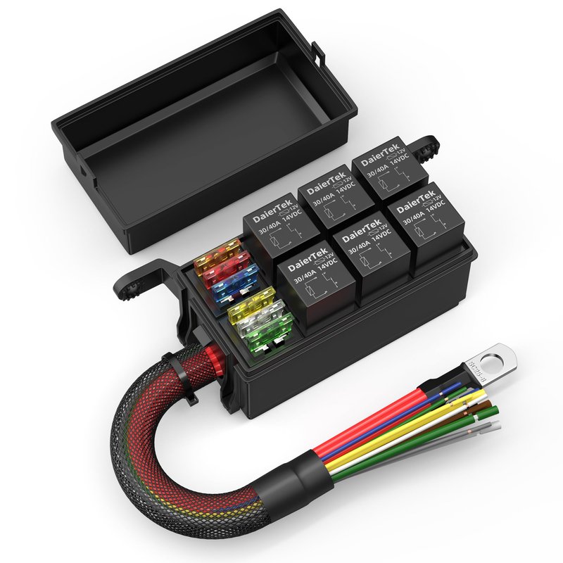 DaierTek 12V Relay Box 6 Way12 AWG Pre-Wired Waterproof Relay Box 6 Slot ATC/ATO Fuse Relay Block Universal Relay Panel for Automotive Car Marine Boat