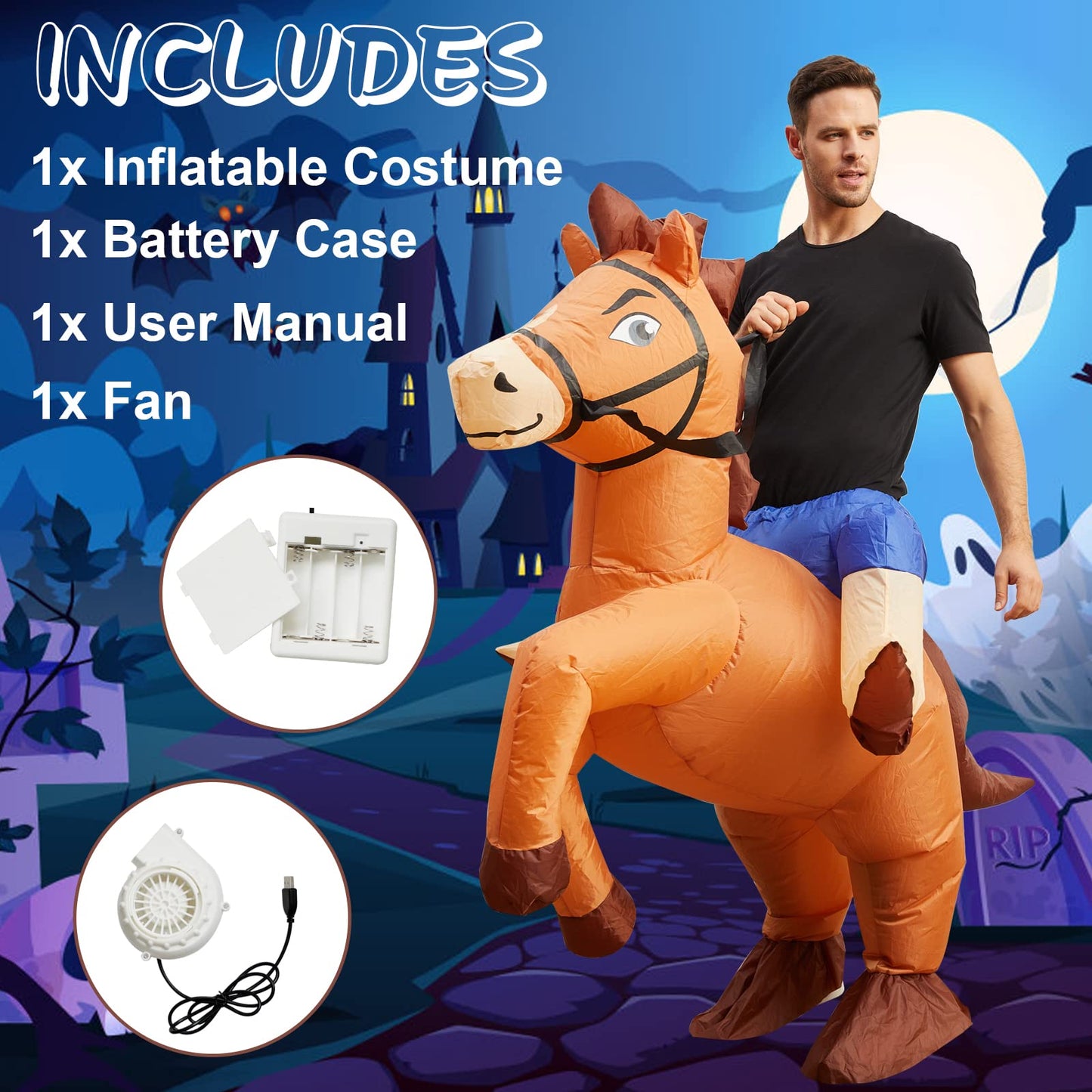 Seeds of Light Inflatable Costume Adult Horse Costumes Inflatable Horse Riding Costume Cowboy Blow Up Halloween Costume for Men Women Party
