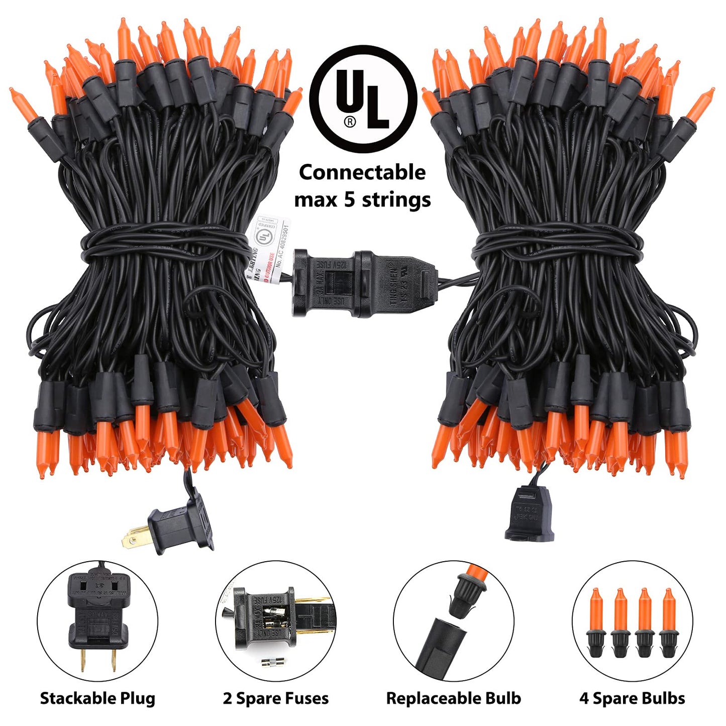 Toodour Orange Halloween Lights, 25ft 100 Count Incandescent Halloween String Lights, UL Certified Connectable Mini Bulbs Orange String Light for Home, Garden, Porch, Party, Indoor Decorations