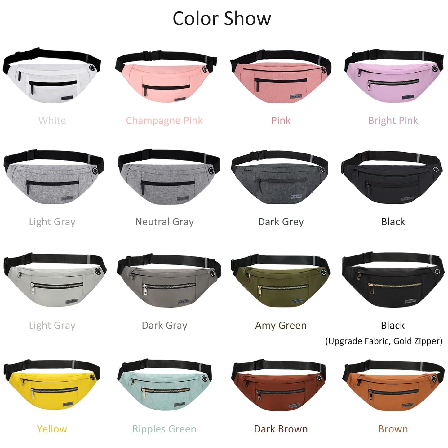 MAXTOP Large Crossbody Fanny Pack Belt Bag for Women Men with 4-Zipper Pockets Gifts for Enjoy Sports Yoga Festival Workout Traveling Running Hands-Free Wallets Waist Pack Phone Bag Fits All Phones