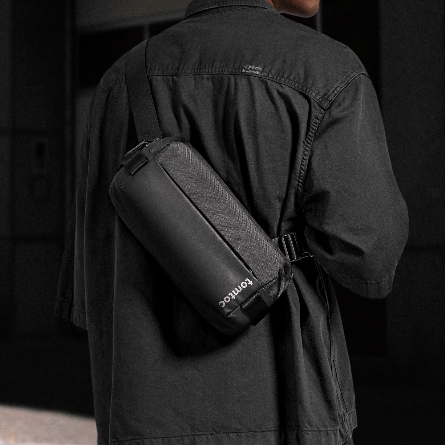 tomtoc Compact EDC Sling Bag, Minimalist Chest Shoulder Crossbody Sling Backpack for Men Women, fits Switch 2 or ipad mini 7, Lightweight Everyday Carry Bag for Tactical, Travel, Work, Sport, Black