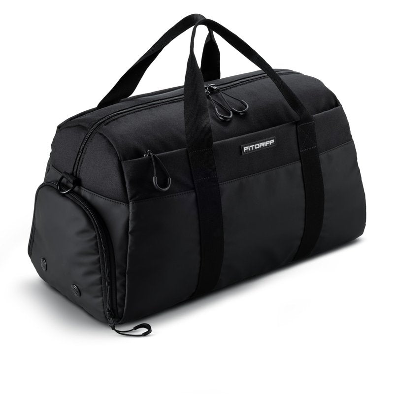 Fitgriff® Gym Bag V2 for Men and Women with Shoe & Wet Compartment - Duffle Bag for Travel, Sports, Fitness and Workout (Full Black, 19 x 10 x 11″ (Small))