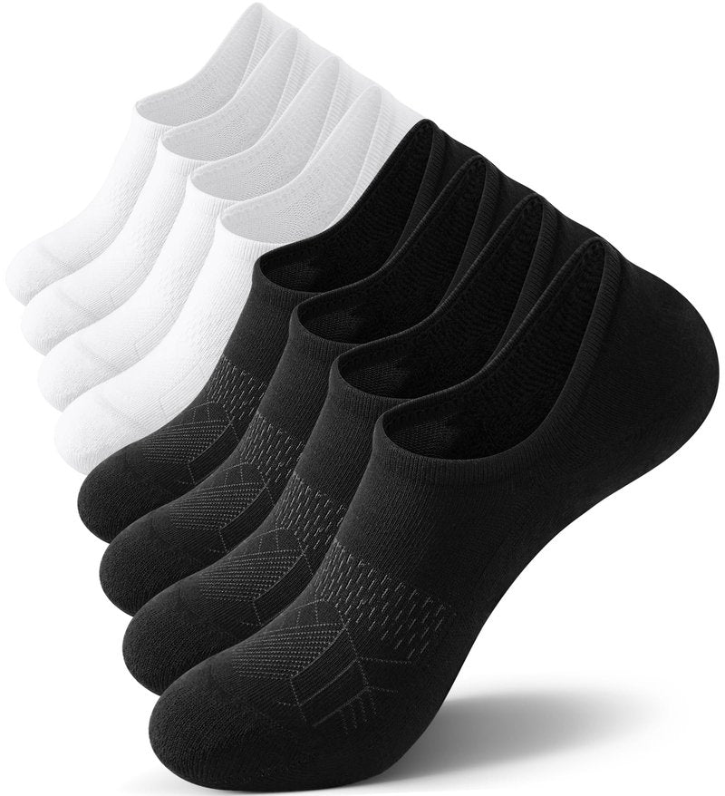 FITRELL No Show Socks Womens and Men - Athletic Cushioned Low Cut Ankle Socks Invisible Non-slip Liner Running, 8 Pairs Basic Black+White, Small