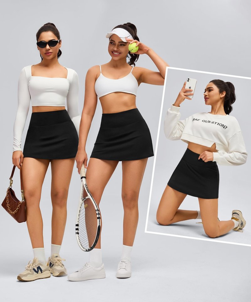 Boerfmian Womens Skirts Tennis Golf Skorts with 2 Pockets for Women High Waisted Mini Skirt Athletic Skort Workout Pickleball Black