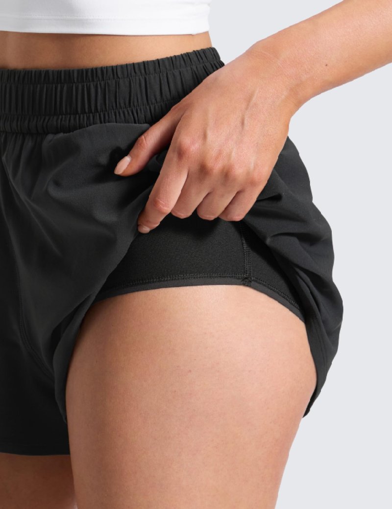 CRZ YOGA Drapey Flowy Athletic Shorts for Women 2.5" - Relaxed Fit High Waisted Tennis Workout Running Black Medium