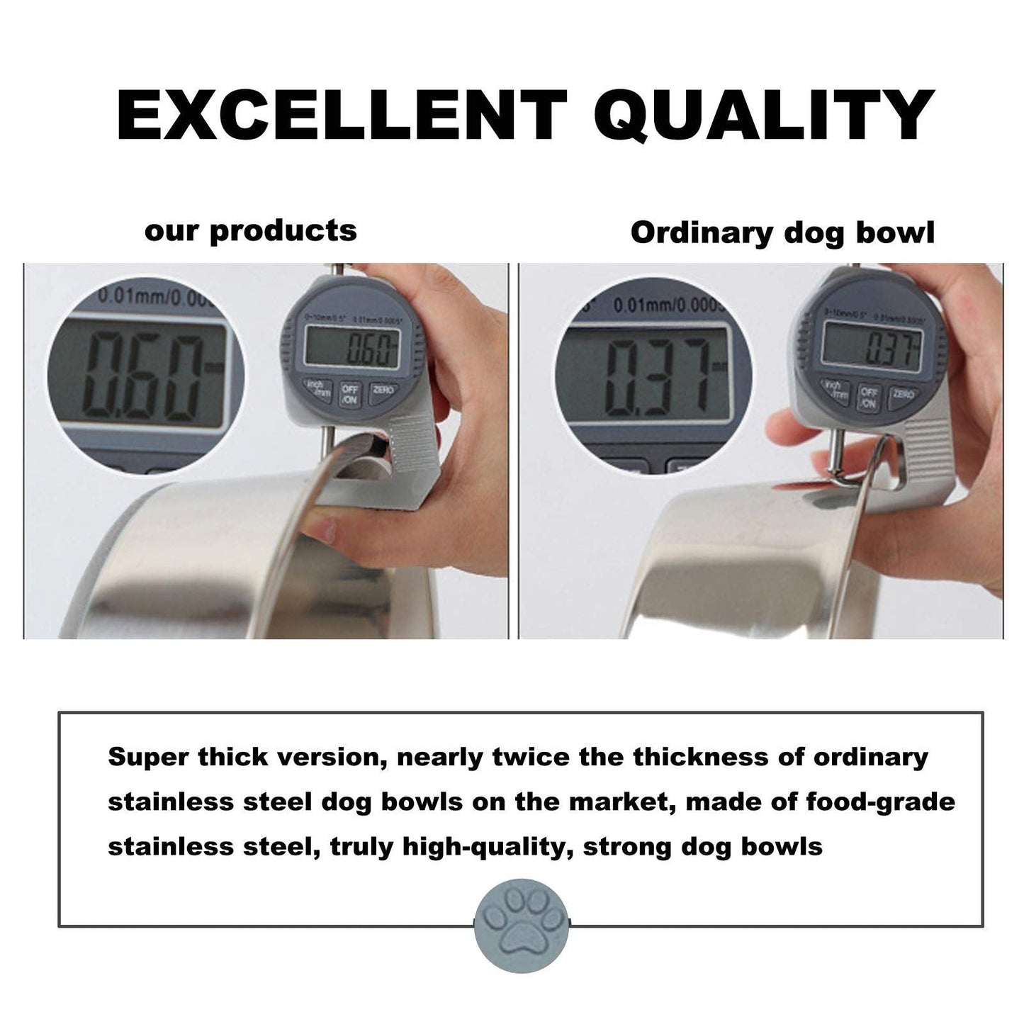 SUOXU Thick Stainless Steel Dog Bowls, Large Dog Bowl With Non-slip silicone Bases, 2500ml Large Dog Feeder Bowls And Water Bowls(XL-25.5cm)