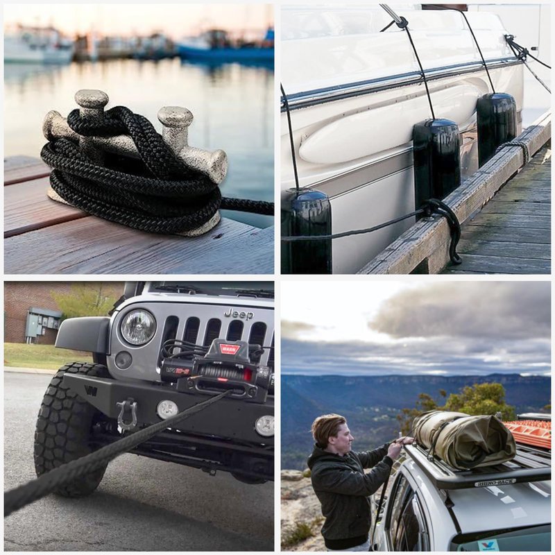 HOKINETY Boat Dock Fender Lines - 1/2" x 10ft Marine Rope with Pre-Spliced 6" Loop Double Braided Nylon Ropes Bumper Tie Mooring Line for Boats Docking Pontoon Boating Accessories - 4 Pack Black