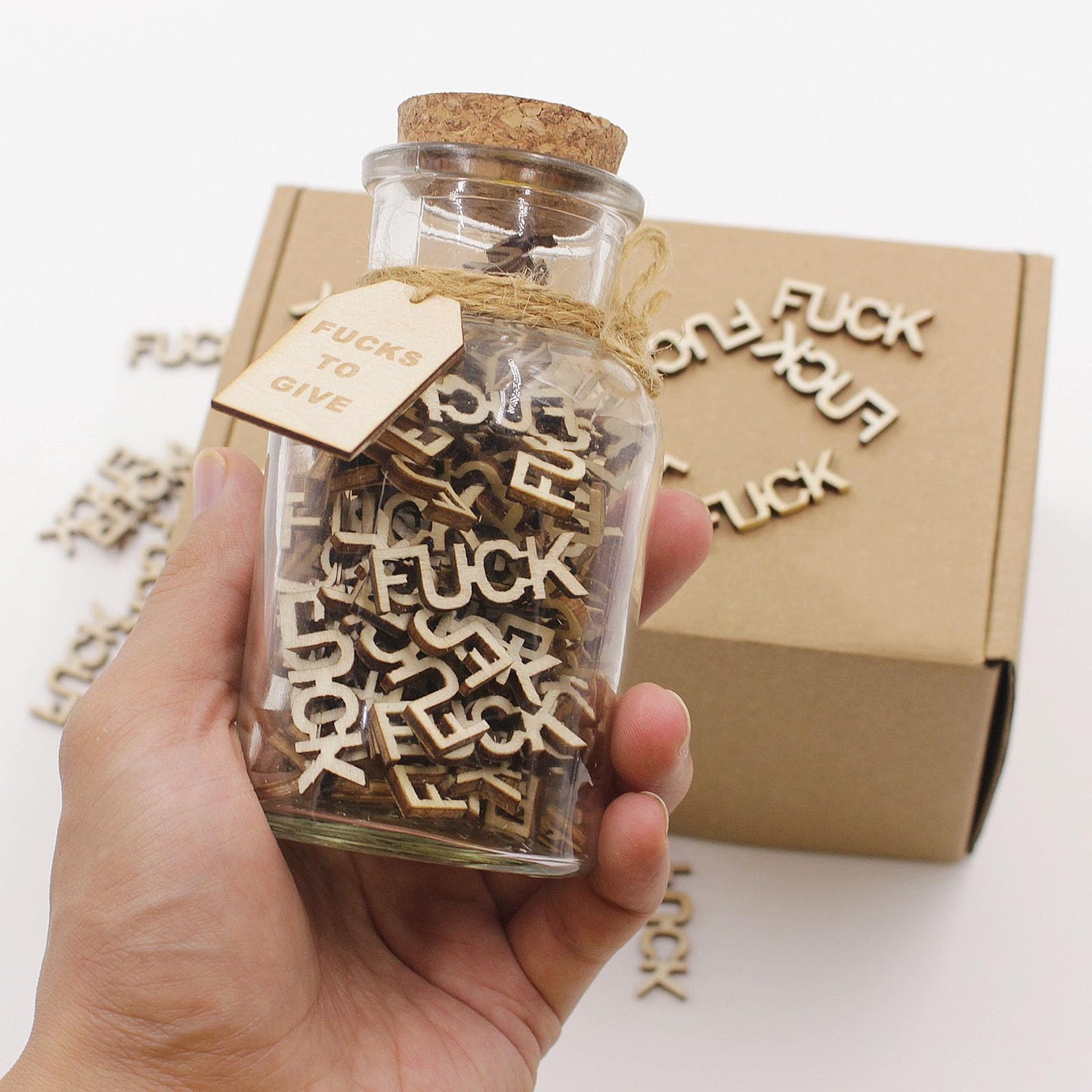 fuc k jar(5oz)Gift Jar,Fuc ks to Give,Fuc k Wooden Cutout Letter Piece Bad Mood Vent Spoof Birthday Day,Holiday, Thanksgiving Christmas Gifts to Friend,gag Funny Gift