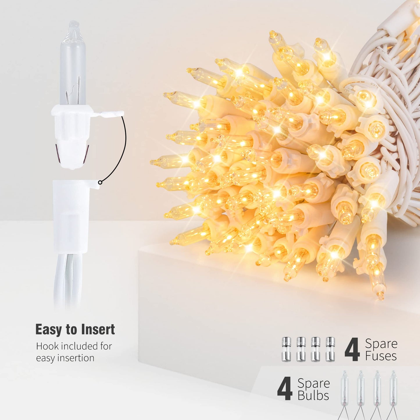Hopolon Clear Christmas Lights Set,2Pack 50Count 13Feet Incandescent Bulb Mini String Lights with White Wire for Indoor Christmas Tree Garland Birthday Wedding Party Festival Decoration,Warm White
