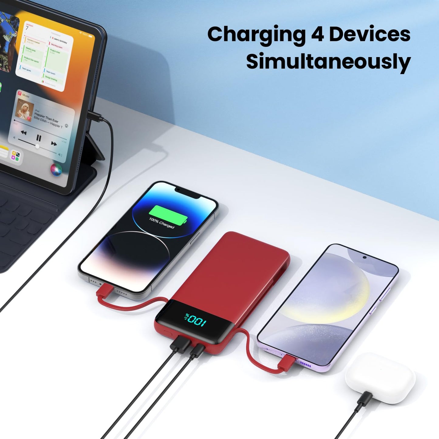 Portable Charger for iPhone with Built in Cables and Wall Plug,Upgraded 13800mAh Fast Charging USB C Power Bank,4 Outputs Travel Essential Battery Pack Compatible with iPhone 15/14/13,Samsung-Purple