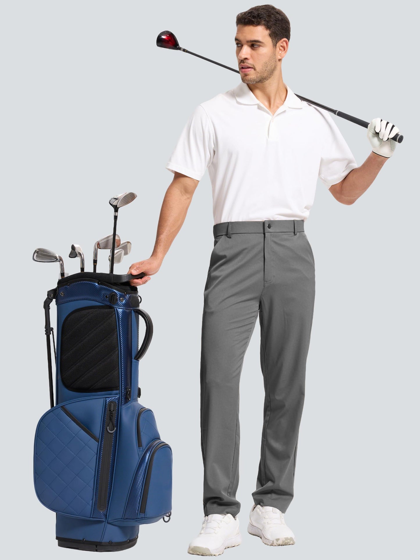LeapsLion Men's Golf Pants Lightweight Work Dress Pants 32" Stretch Water Resistant Breathable Quick Dry Comfy Business Casual Pants for Men Dark Grey 36W x 32L