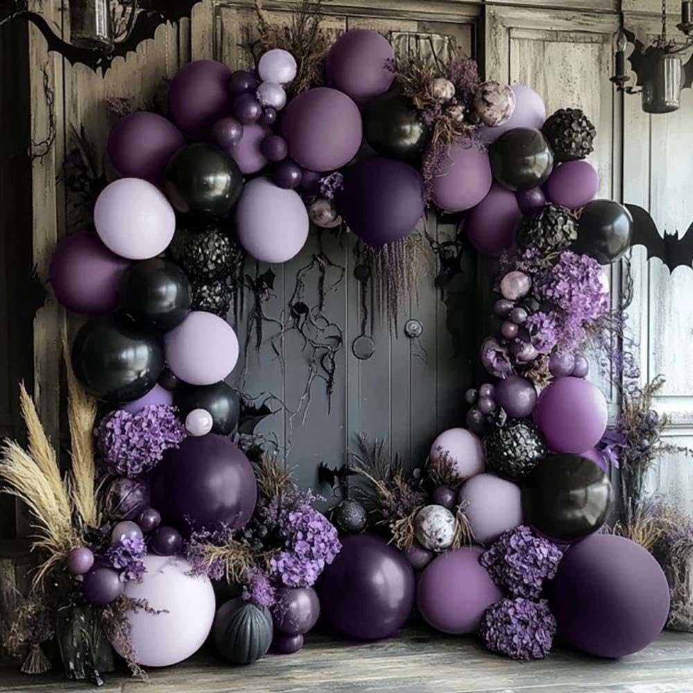 Black Purple Balloon Arch Kit Double Stuffed Dark Purple Black Balloon Garland for Halloween Ghost Witch Birthday Baby Shower Anniversary Party Decorations