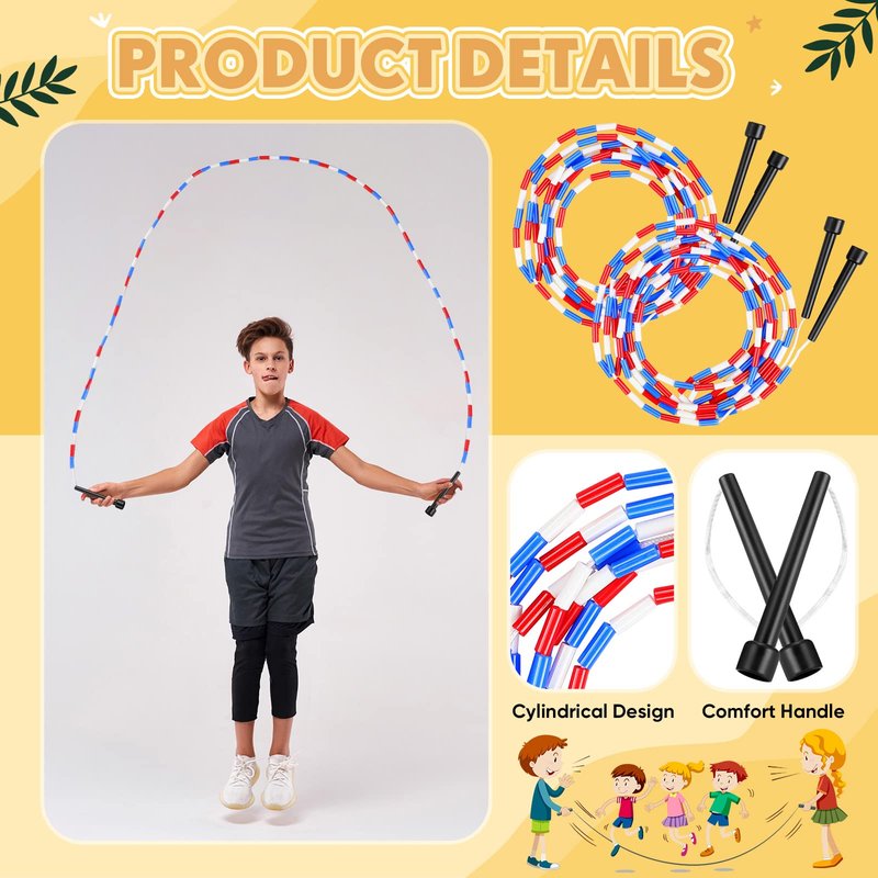 Zubebe 6 Pcs 16-foot Double Dutch Jump Ropes Bulk Segmented Skipping Colorful Beaded Ropes for Kids Adults Fitness Physical Education Gym Class School Sports Outdoor Activities, Red White and Blue