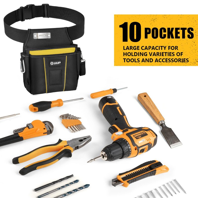 UUP Magnetic Tool Belt for Men, 10 Pockets Heavy Duty Tool Pouch, Magnet Holster Nails Utility Toolbelt Detachable Adjustable Waist Holder for Handyman Contractor Mechanic Plumber, Gifts for Men, Dad