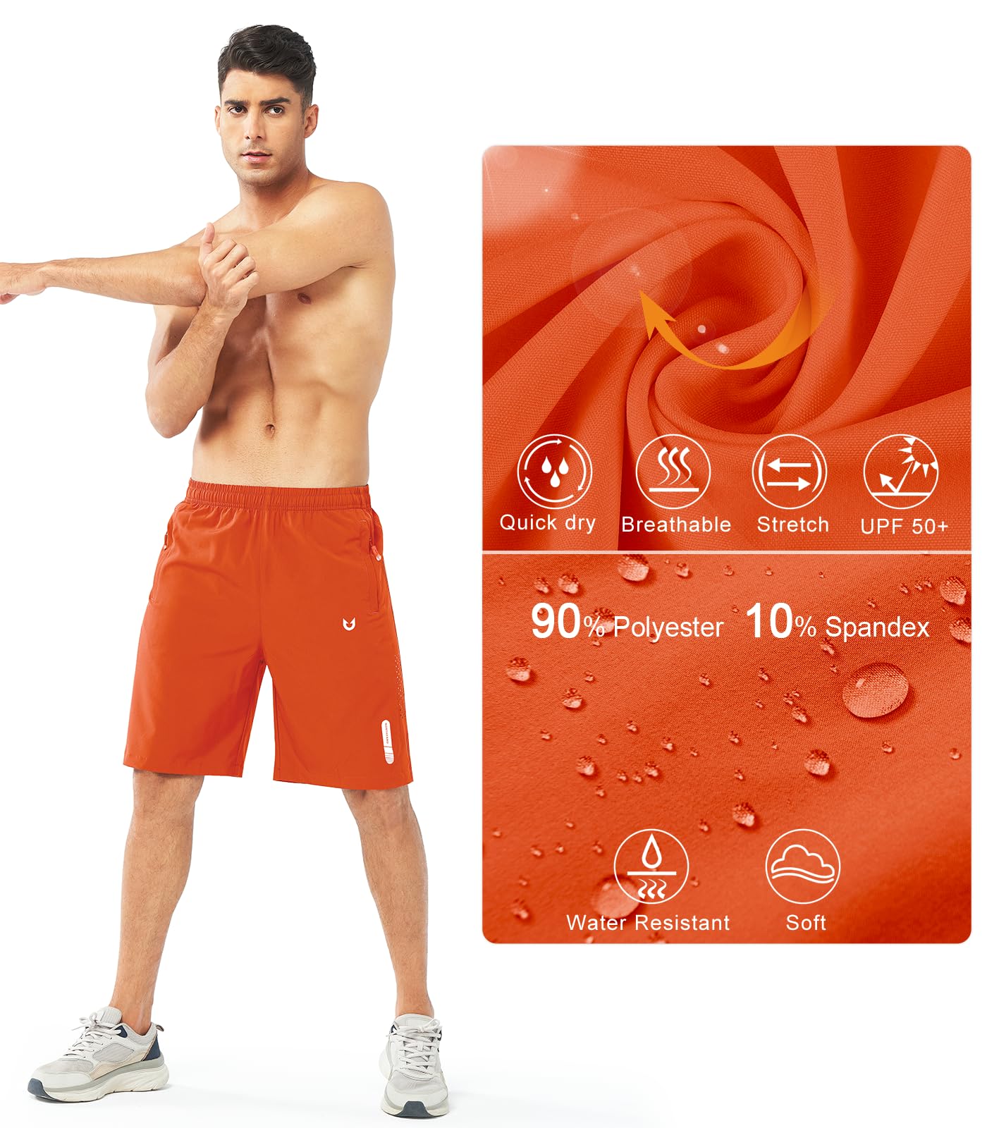 NORTHYARD Men's Athletic Running Shorts Gym Workout 7"/9"/5" Quick Dry Lightweight Sports Basketball Tennis 3 Zipper Pockets ORANGE-9inch 4XL
