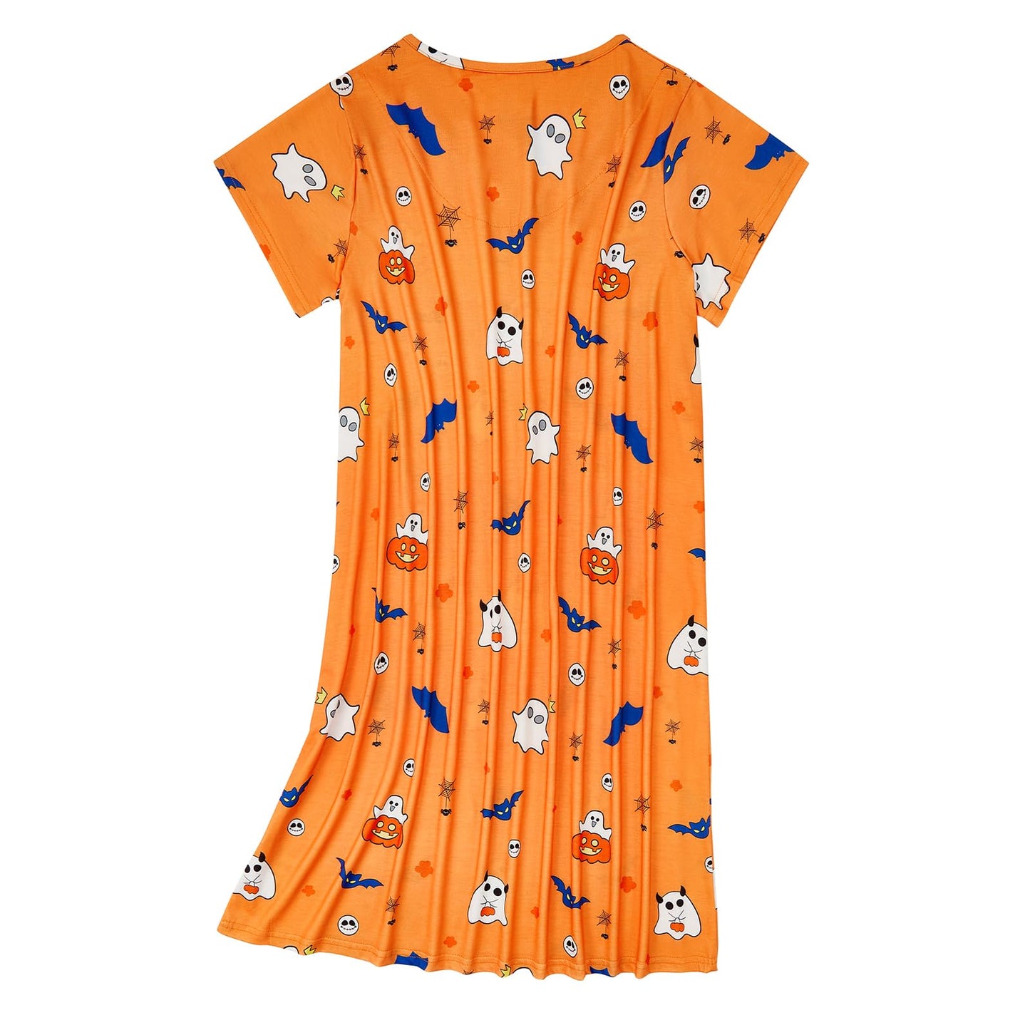 Halloween Nightgowns for Women Short Sleeve Pumpkin Sleep Shirt Gothic Nightgown Skul T Shirt Dress Orange Night Gowns Cotton Night Shirts for Sleeping Halloween Pumpkin XL