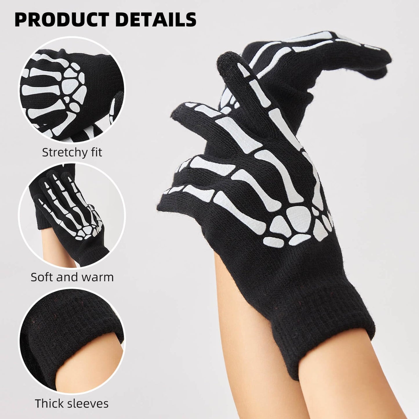 OTPEH Women Men 2 Pairs Skeleton Gloves Skull Bone Gloves Glow In The Dark Halloween Accessories