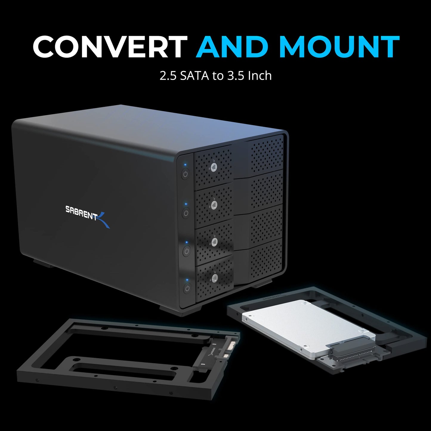 SABRENT 2.5" to 3.5" SSD Mounting Bracket – Internal Hard Drive Adapter & SATA III Converter for 7mm–15mm 2.5" SSD/HDD – Tool-Free Install – Desktop & Server Bay Compatible (BK-PCBS)