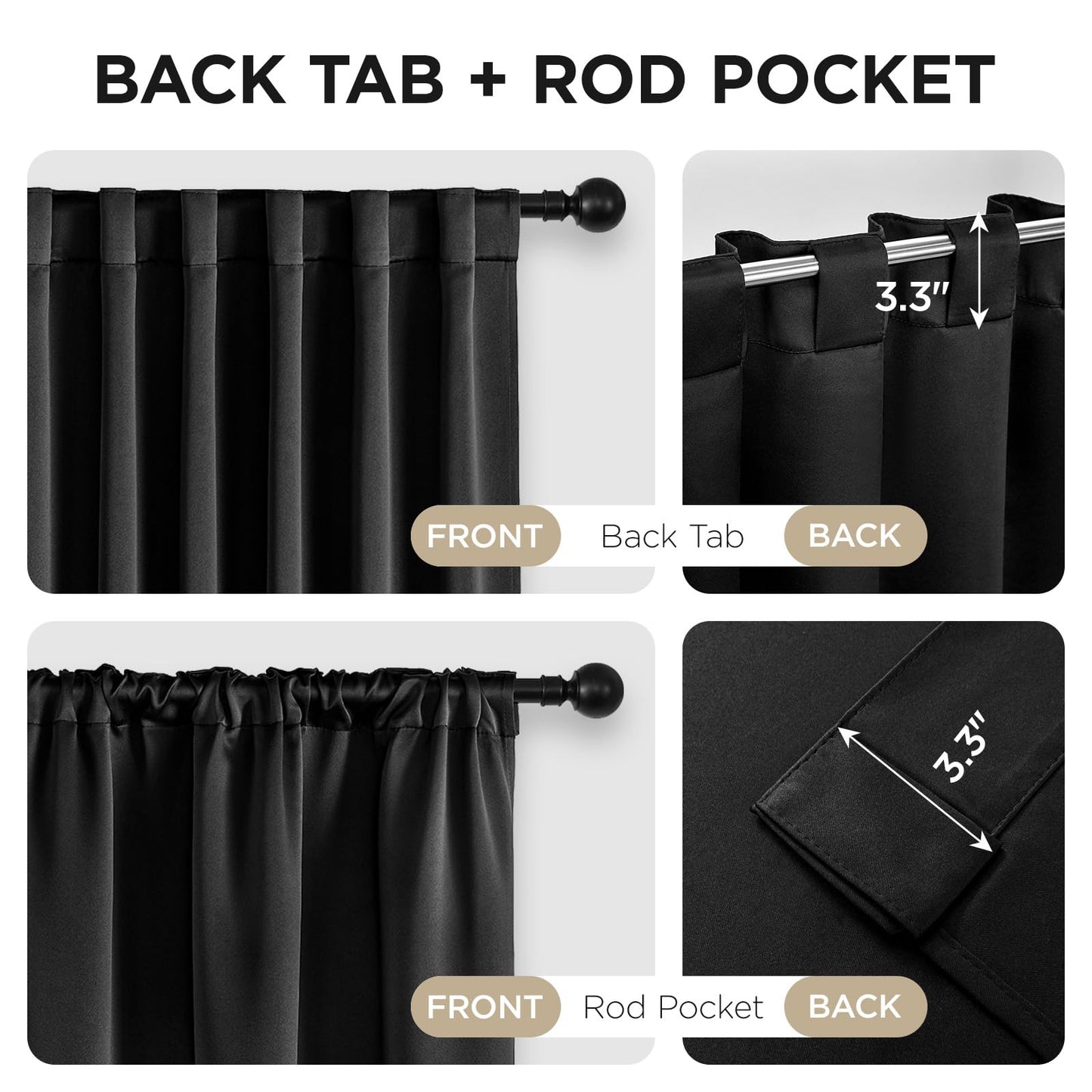 Joydeco Black Blackout Curtains 96 Inches Long, Thermal Insulated Curtains 2 Panels Set for Bedroom, Room Darkening Drapes for Living Room Window (W52 x L96 Inch, Black)