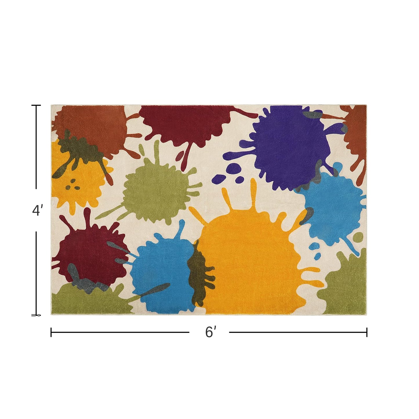STARUIA Art Bedroom Rug, 4'x6' Machine Washable Kids Rug for Playroom, Paint Splash Rainbow Area Rugs for Classroom, Soft Colorful Living Room Rugs Throw Play Mat for Nursery Office Preschool