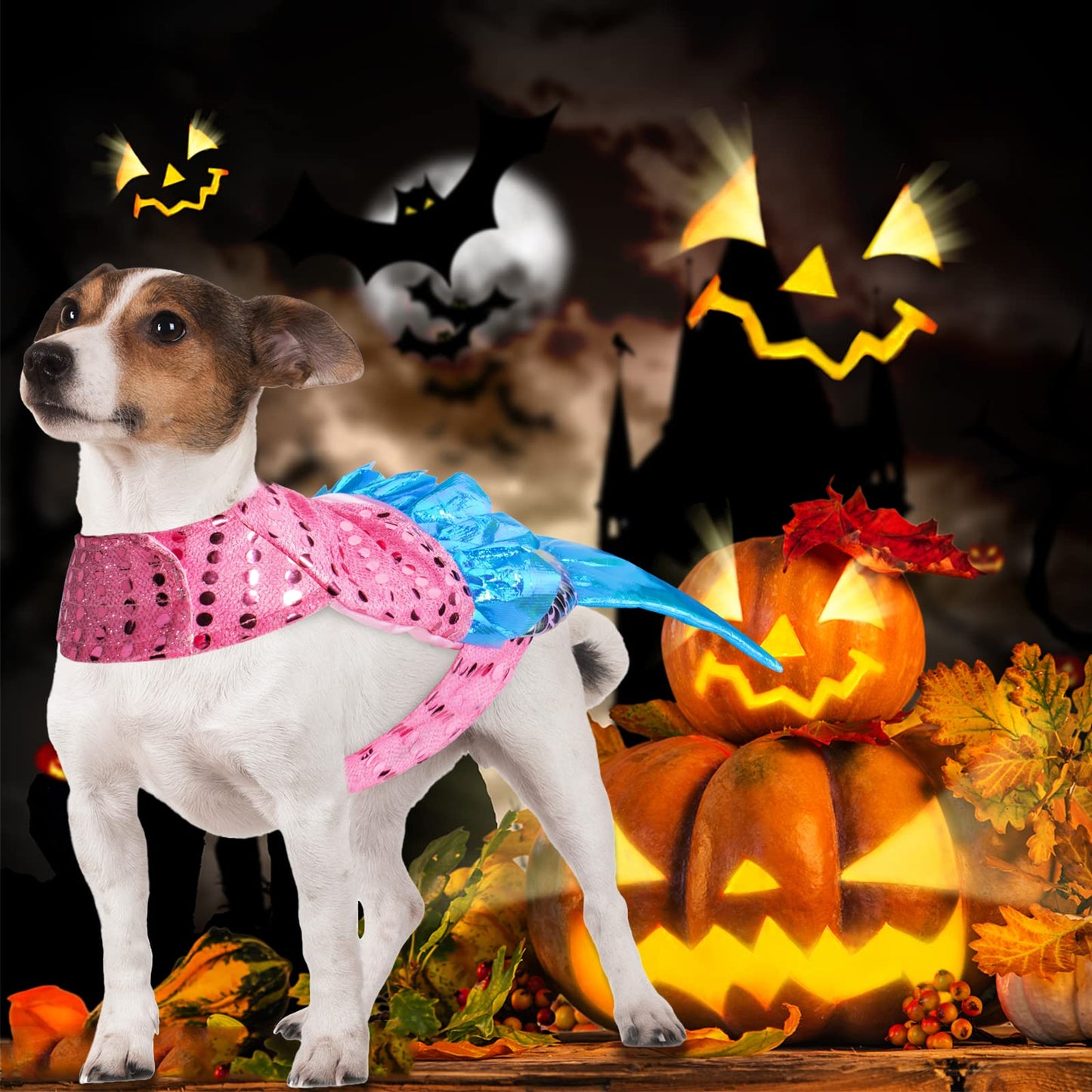Mermaid Dog Costume - Funny Shiny Halloween Mermaid Costume for Small to Medium Dogs Puppy, Pet Cat Cosplay Outfit Apparel for Christmas Birthday Parties Photo Props