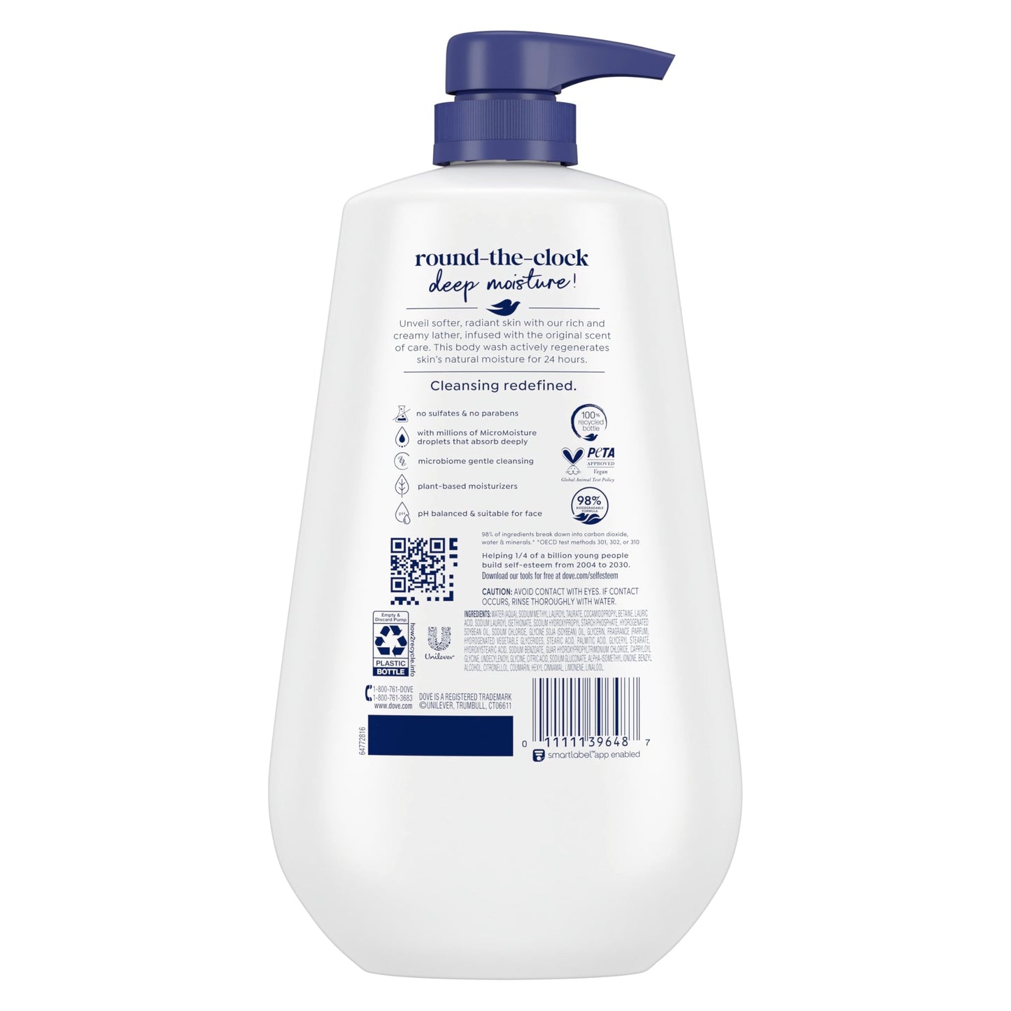 Dove Body Wash Deep Moisture for 24hr Lotion-Soft Skin Moisture Moisturizing Skin Cleanser with No Sulfates No Parabens 30.6 oz