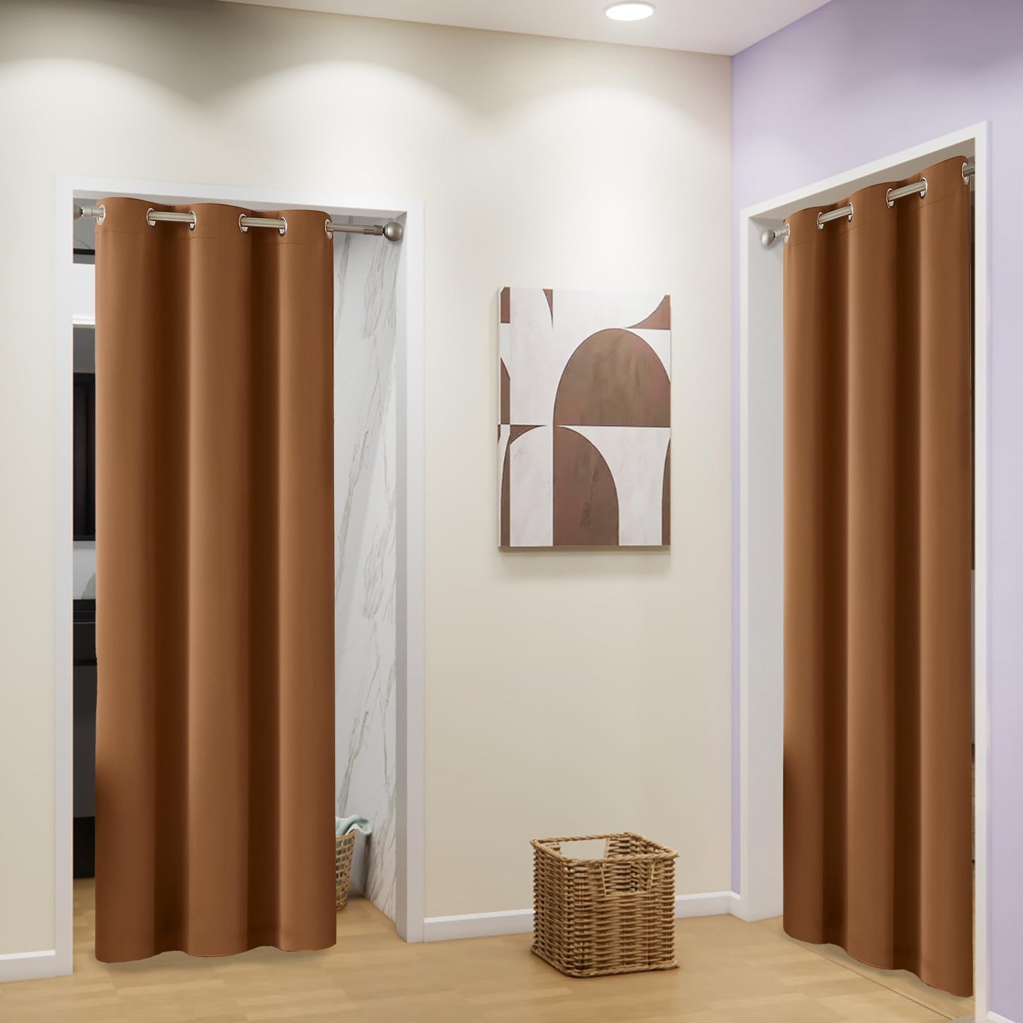 DUALIFE Blackout Curtains 90 Inches Long Sleek Narrow Curtains for Small Window Laundry Office Fall Luxury Decor Doorway Curtain Panels(2 Panels, Dark Oak Golden Brown, W34 x L90)
