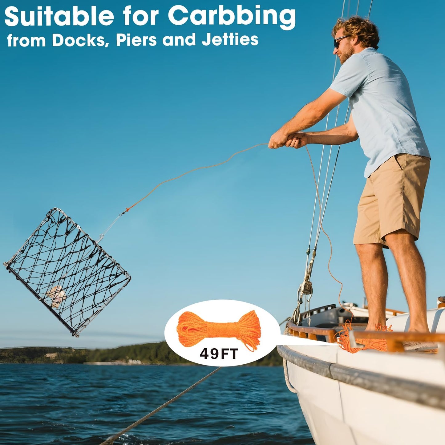 QualyQualy 2 Set Castable Crab Trap Kit, Foldable Crabbing Net with Rope & Bait Clip, Crab Snare/Pots/Traps for Blue Crabs, Dungeness, Crawfish Portable Crabbing Equipment