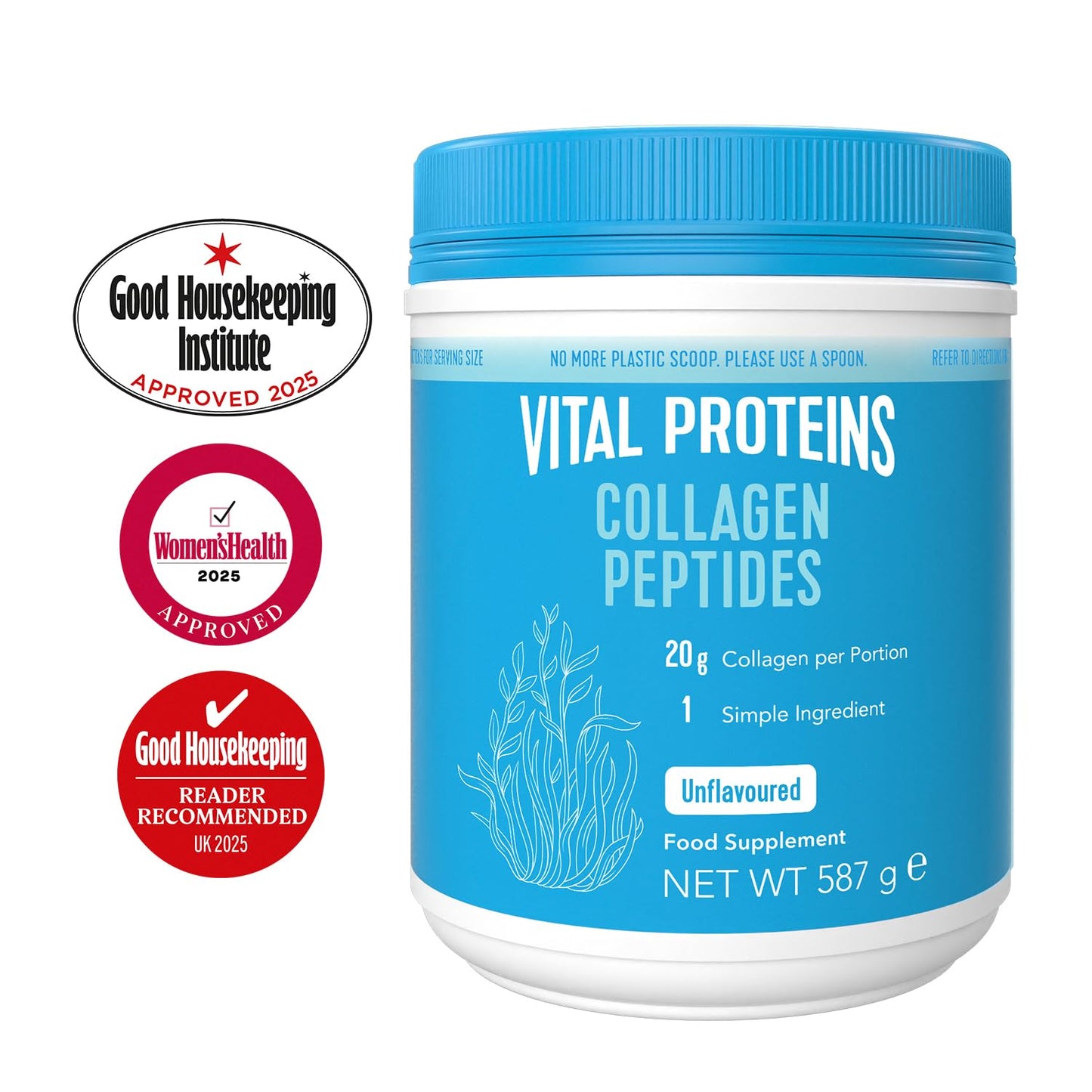 Vital Proteins Collagen Peptides Powder Supplement (Type I, III), Unflavoured Hydrolyzed Collagen-Hair, Skin, Nail Support Supplement, Paleo, Gluten Free, Non-GMO, 20g per Serving 587g Canister, 1Pack