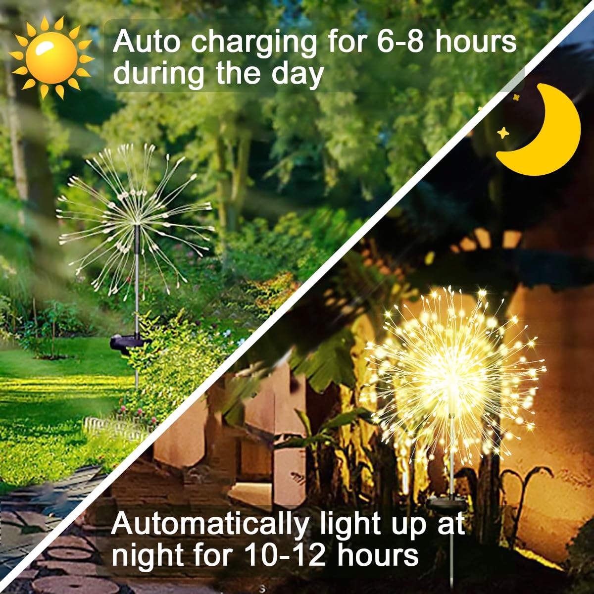 Joysing Firework Solar Lights Outdoor Garden 2 Pack 120 LED Solar Firework Light, 8 Modes Garden Lights Waterproof Starburst Light for Lawn Patio Pathway Decorative - Warm White