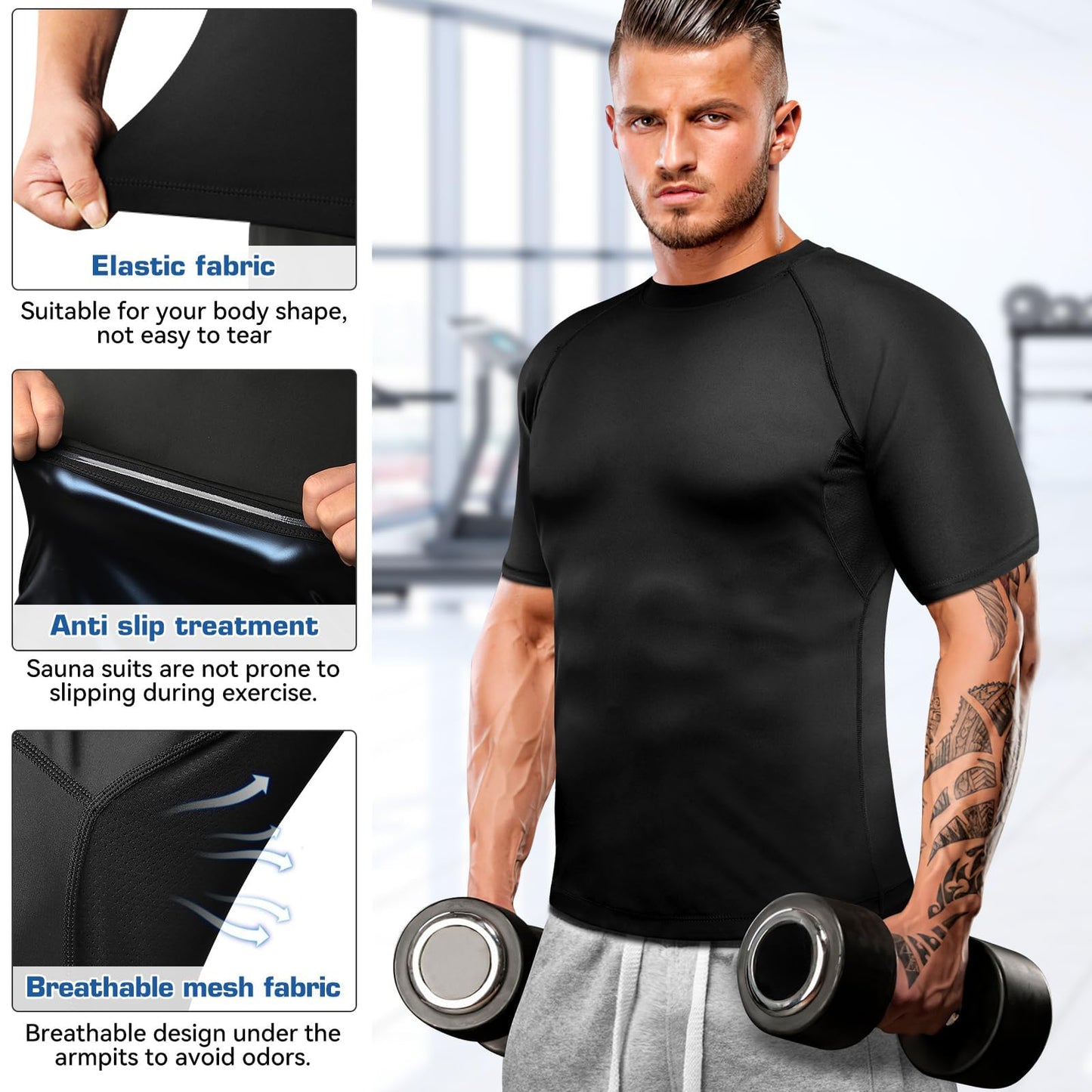 Cimkiz Sauna Shirt for Men, Mens Sauna Vest t shirts Gym Slimming Exercise Clothes,Outdoor Exercise Quick Drying Tight Sweat Shirt(Blue,2XL)